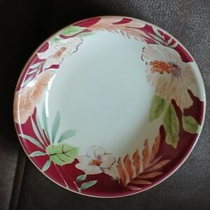 Home Trends Hibiscus And Bamboo Pasta Bowl Burgundy, Cream And Green